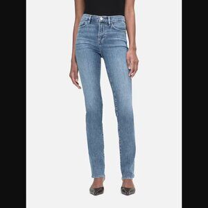 NWOT FRAME Le High Straight Leg Long in Daphne Blue 25 SUPER STRETCH